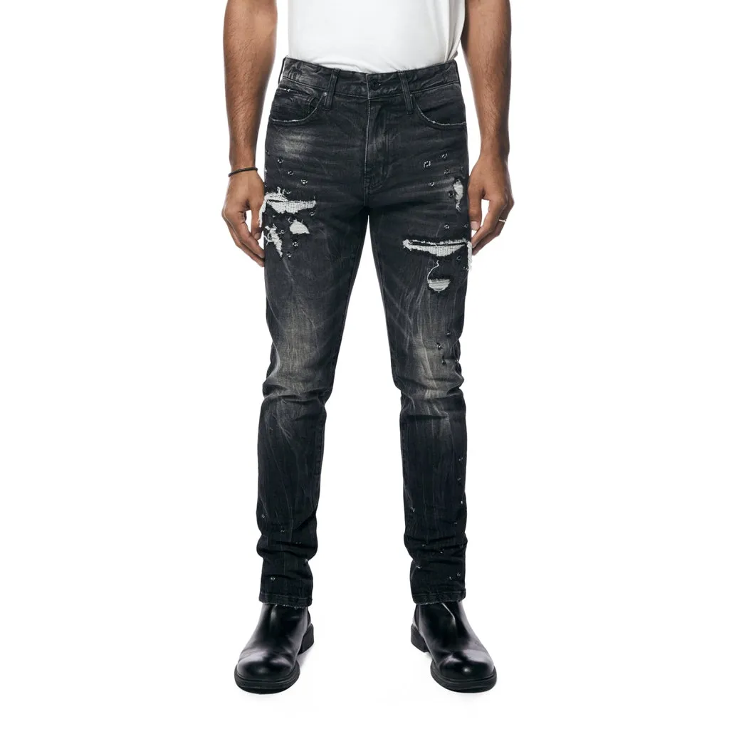 Slim Rip And Repair Jeans - Moon Black