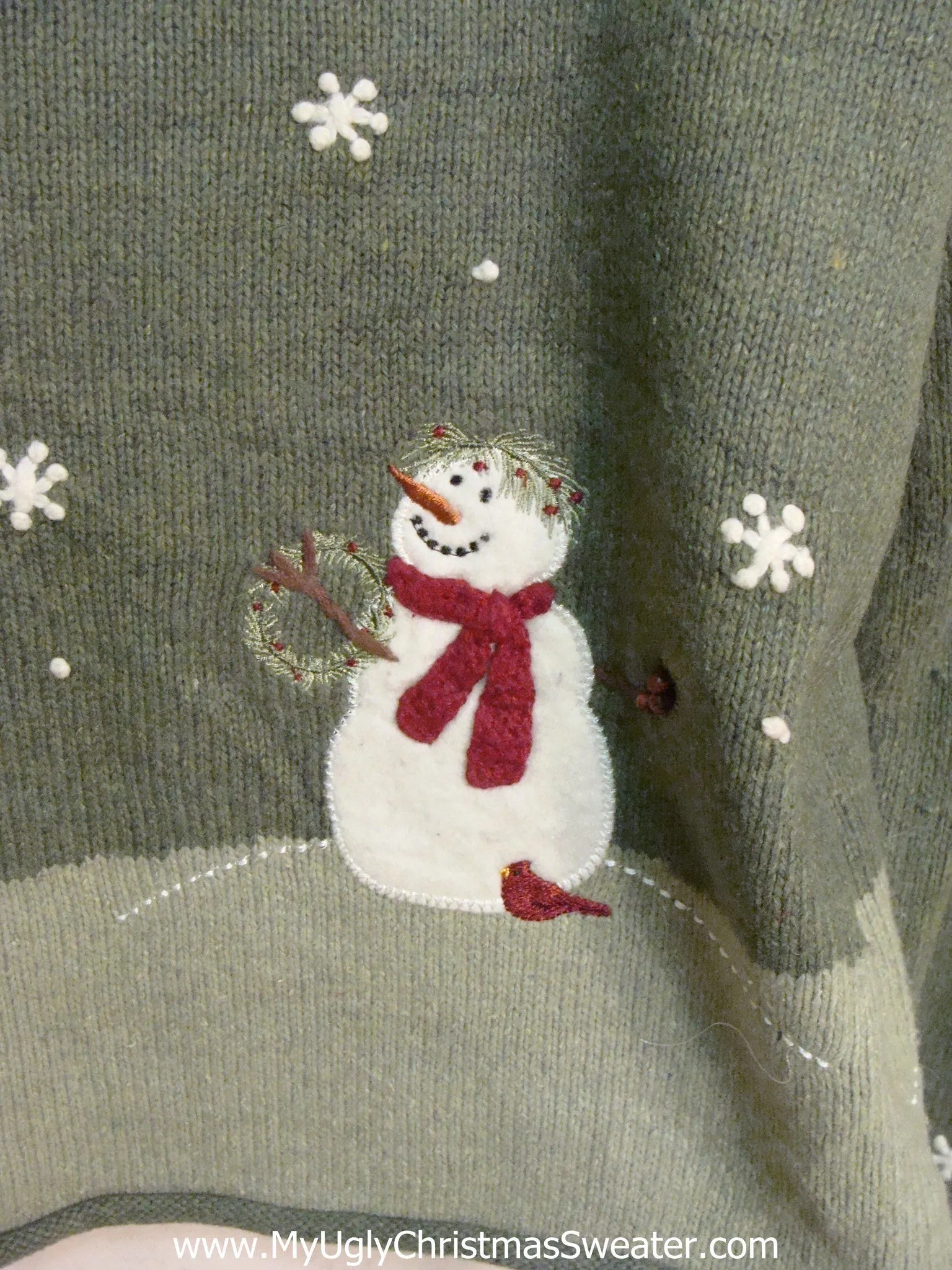 Snowman Trio Green Light Up Ugly Xmas Sweater