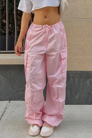 Solid Color High Waist Cargo Pants