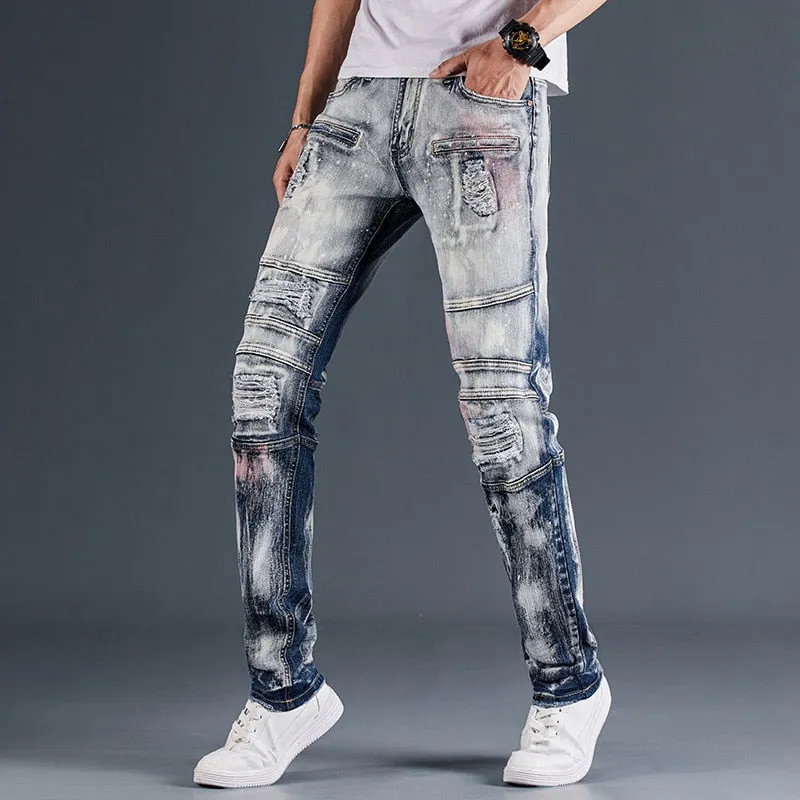 Stain Gradient Distressed Hole Decorated Jeans