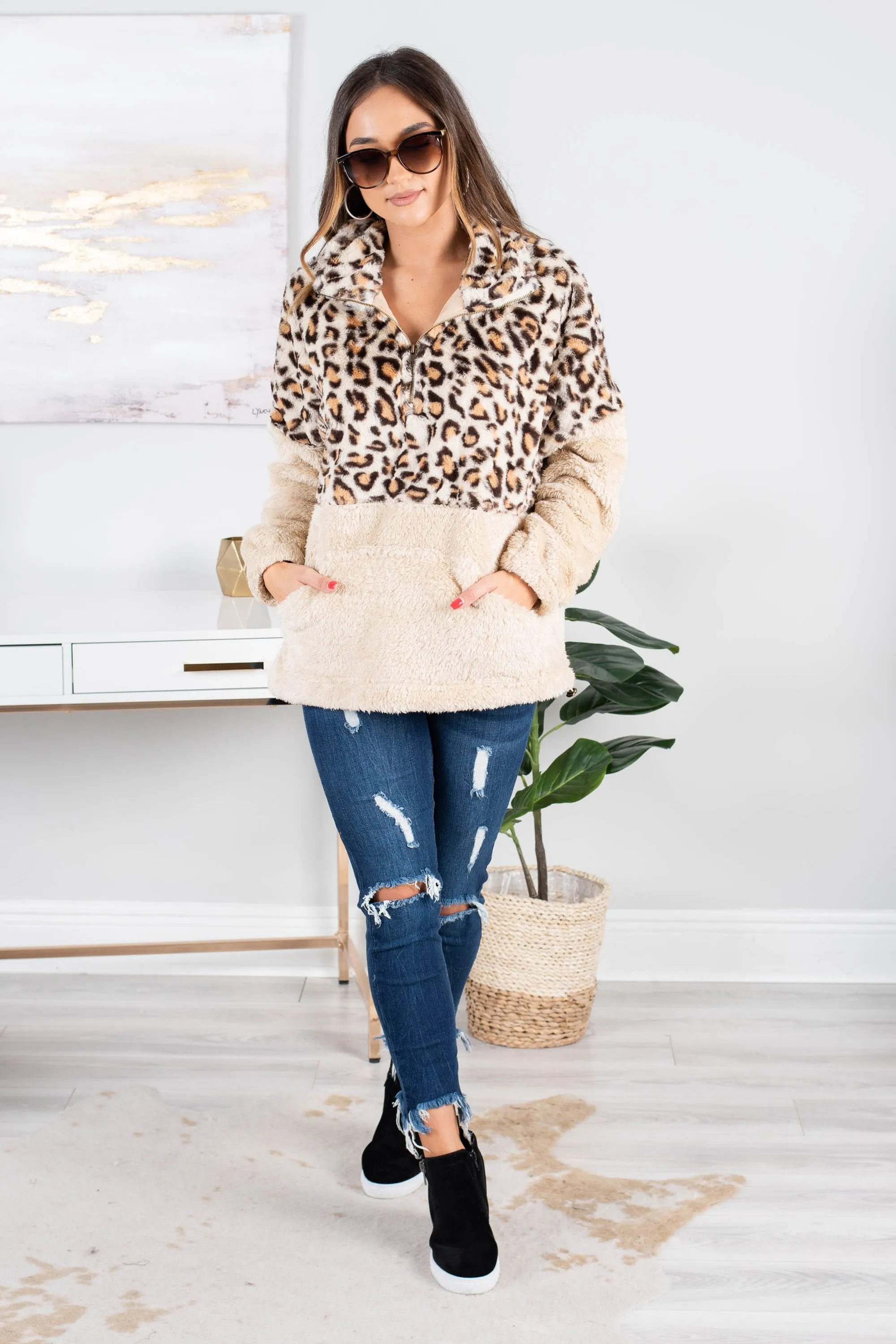 Still Believe Natural Leopard Pullover