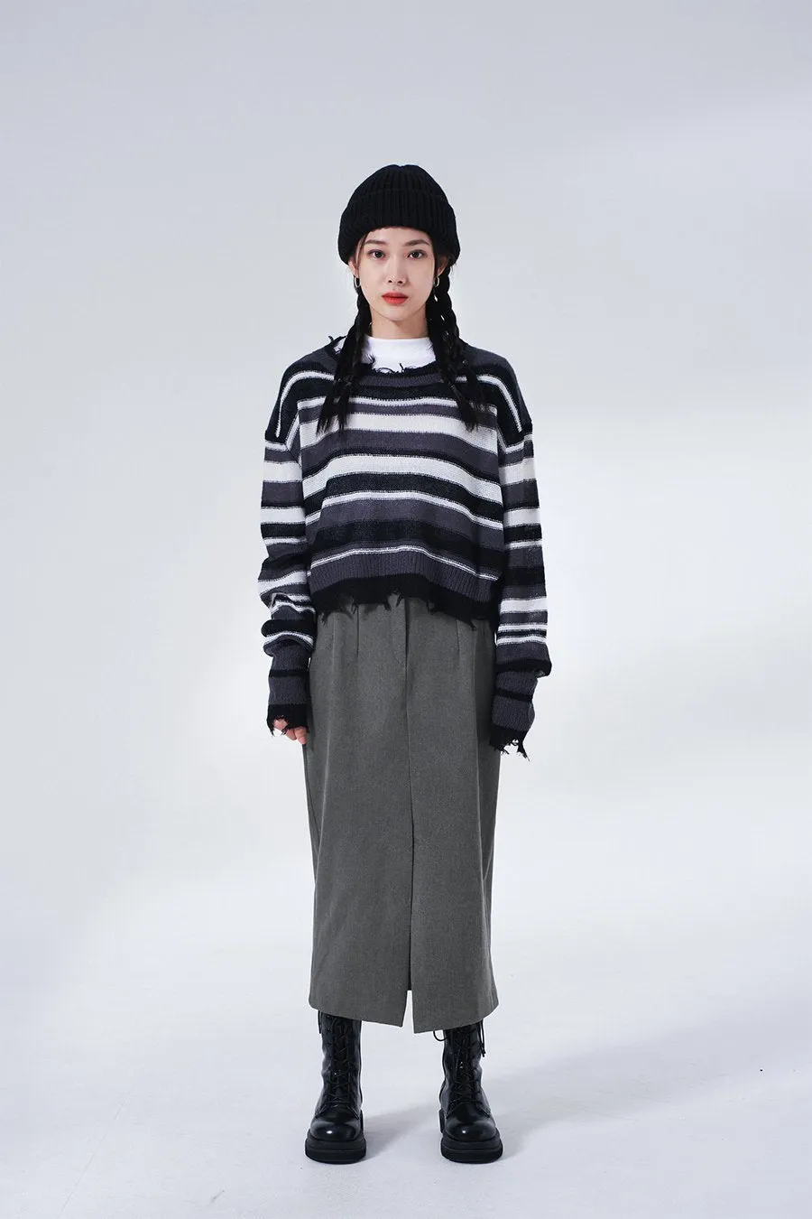 Stripped Cropped Knit Sweater F13