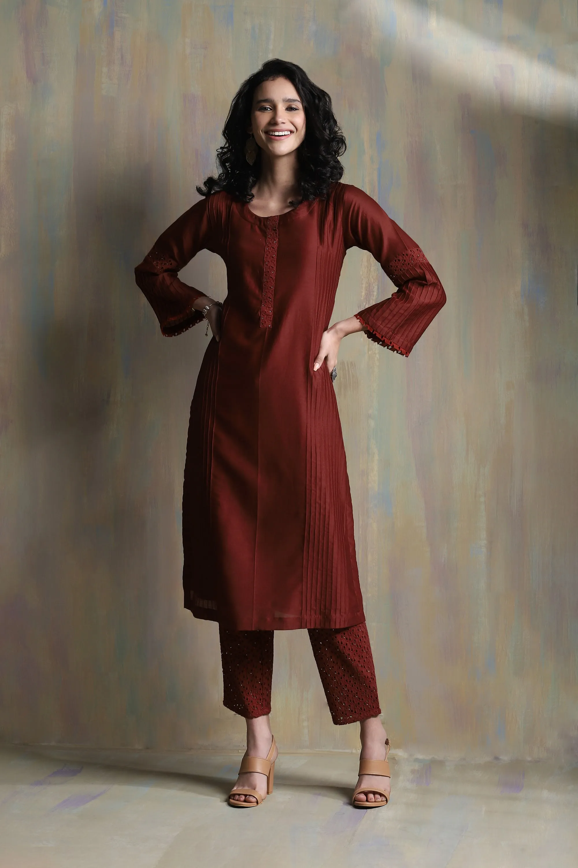 Swarovski Rust Flared Sleeves Kurta (Dupatta Optional)