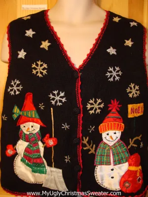 Tacky Ugly Christmas Sweater Vest Snowmen in a Winter Wonderland (f336)