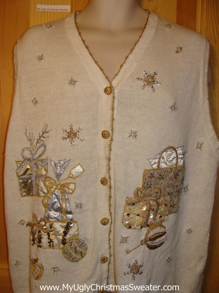 Tacky Ugly Christmas Sweater Vest with Gold and Silver Bling (f246)