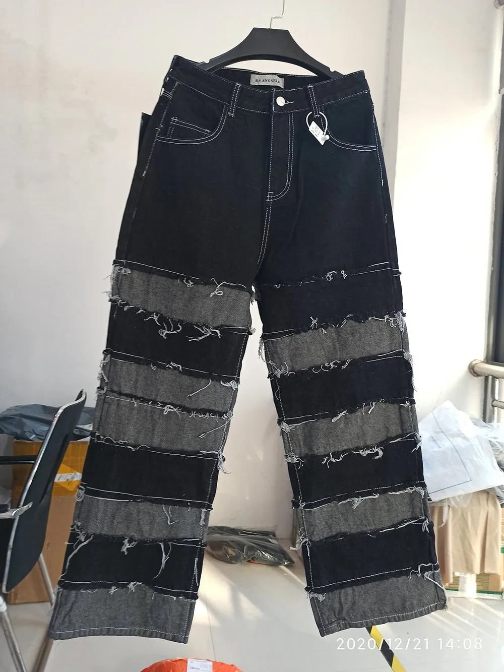 Tassels Decorated Broken Style Loose Jeans