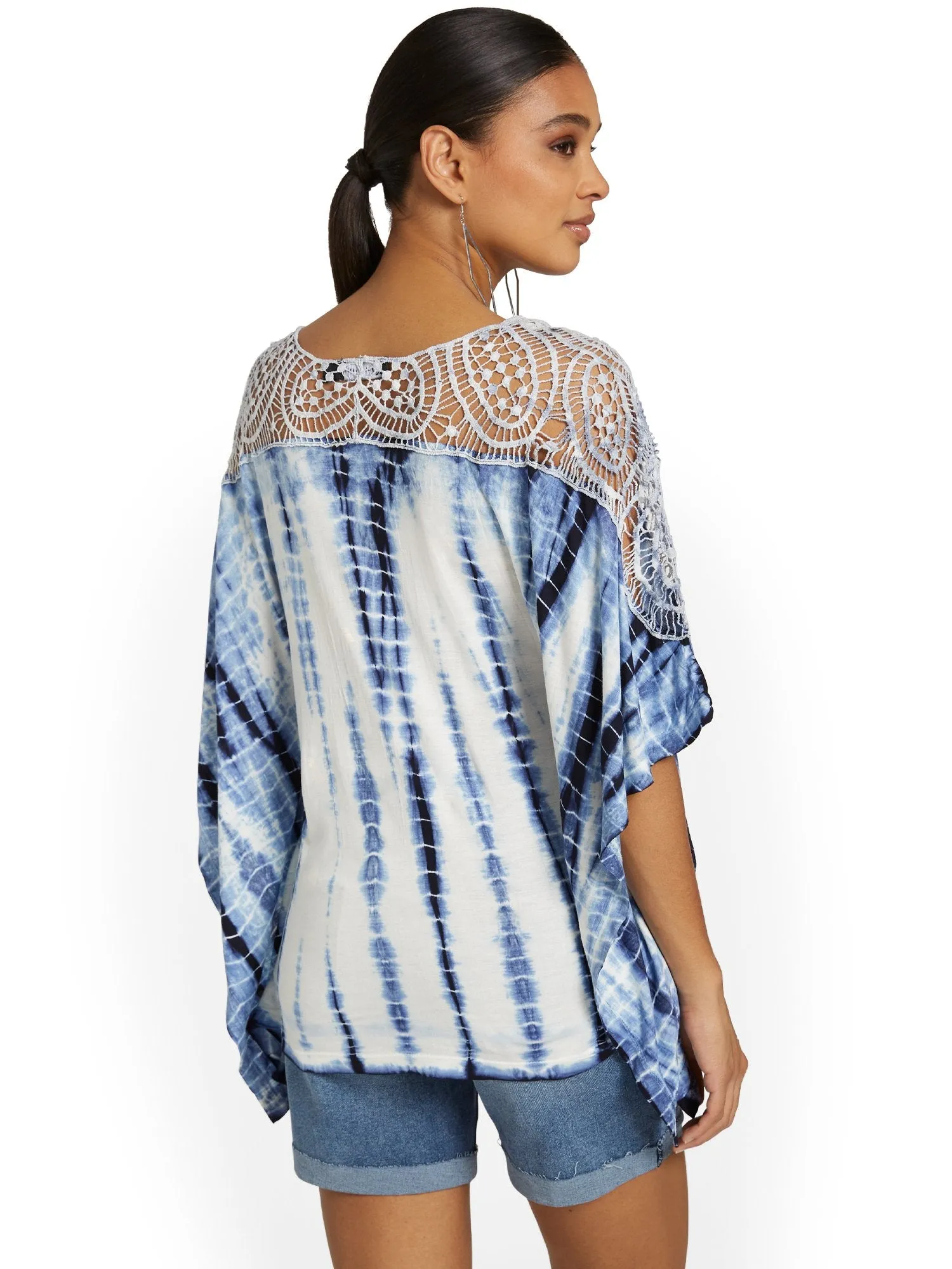 Tie-Dye Crochet Poncho Top