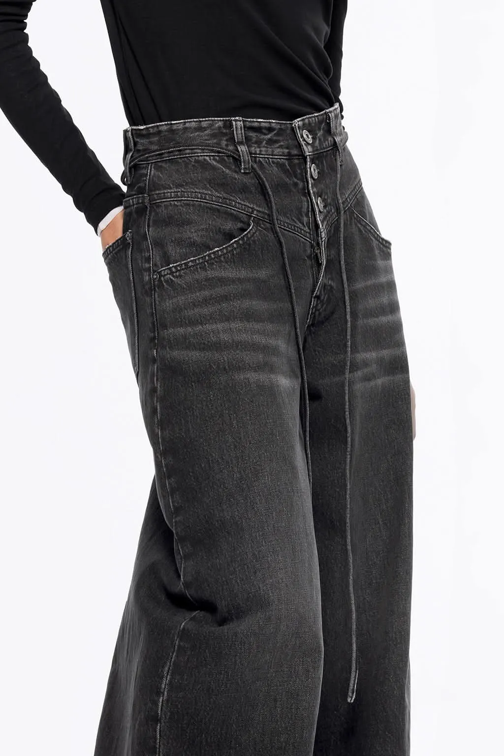 Tie-Waist Wide-Leg Jeans