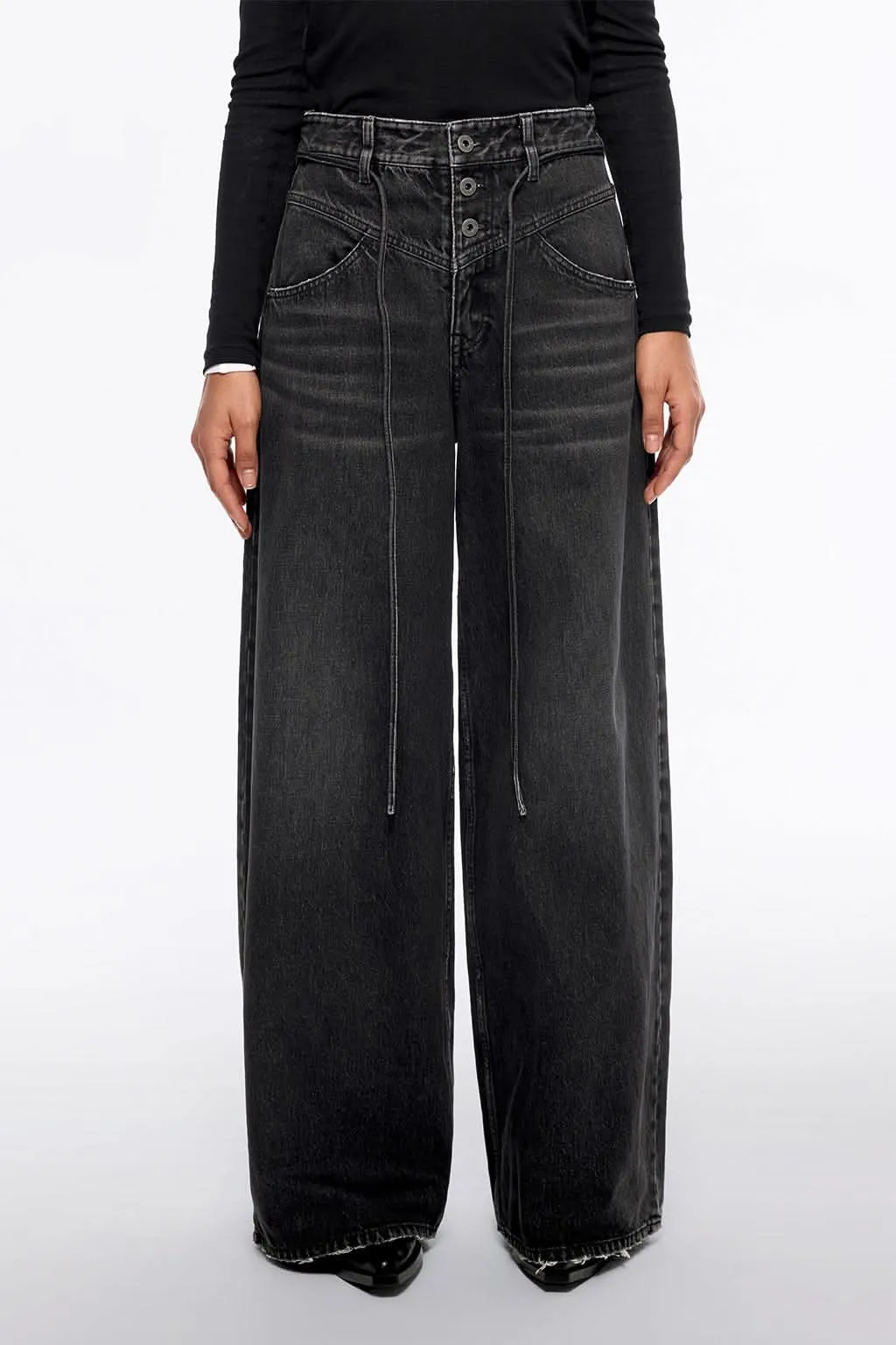 Tie-Waist Wide-Leg Jeans