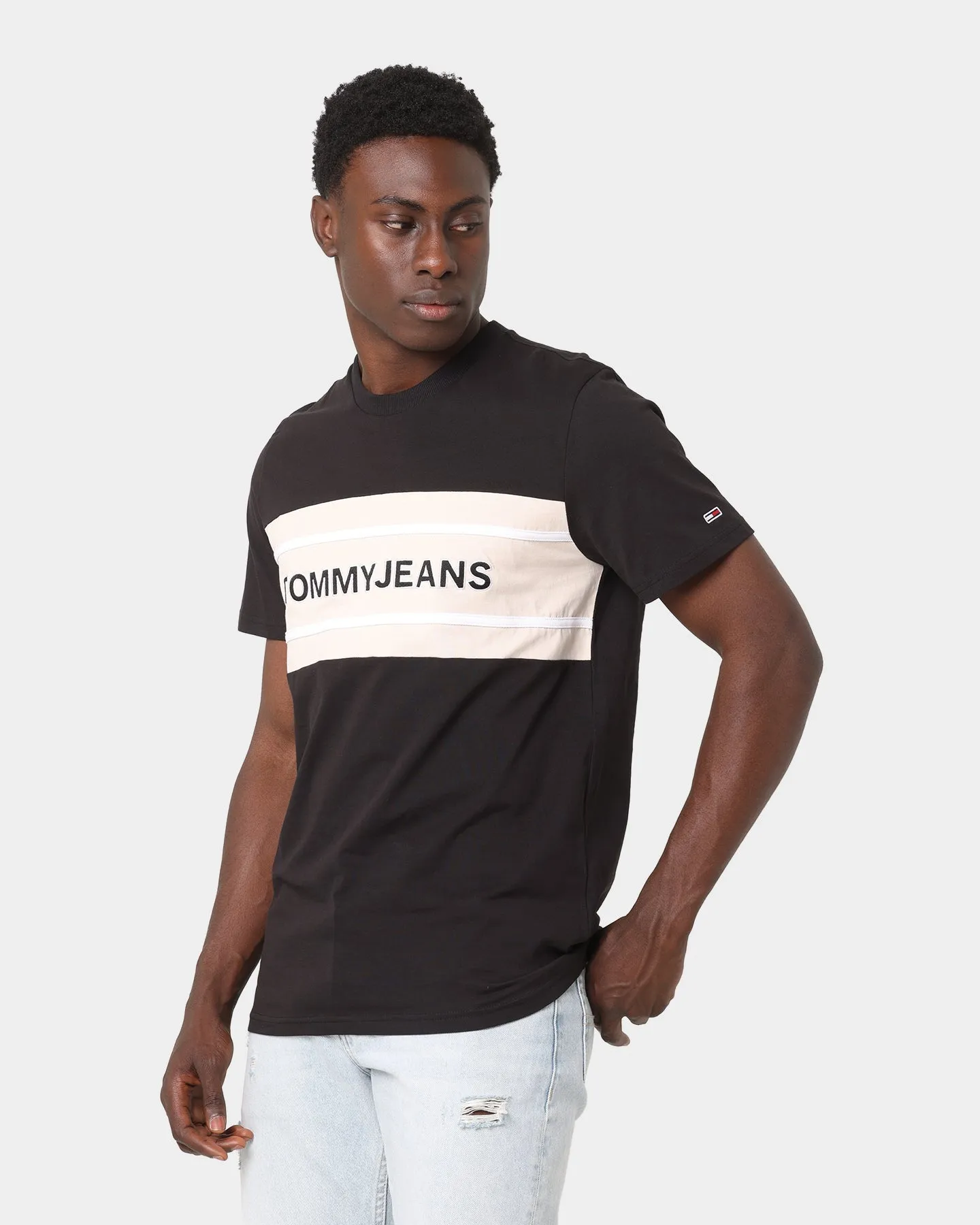 Tommy Jeans Stripe Colour Block T-Shirt Black/Smooth Stone