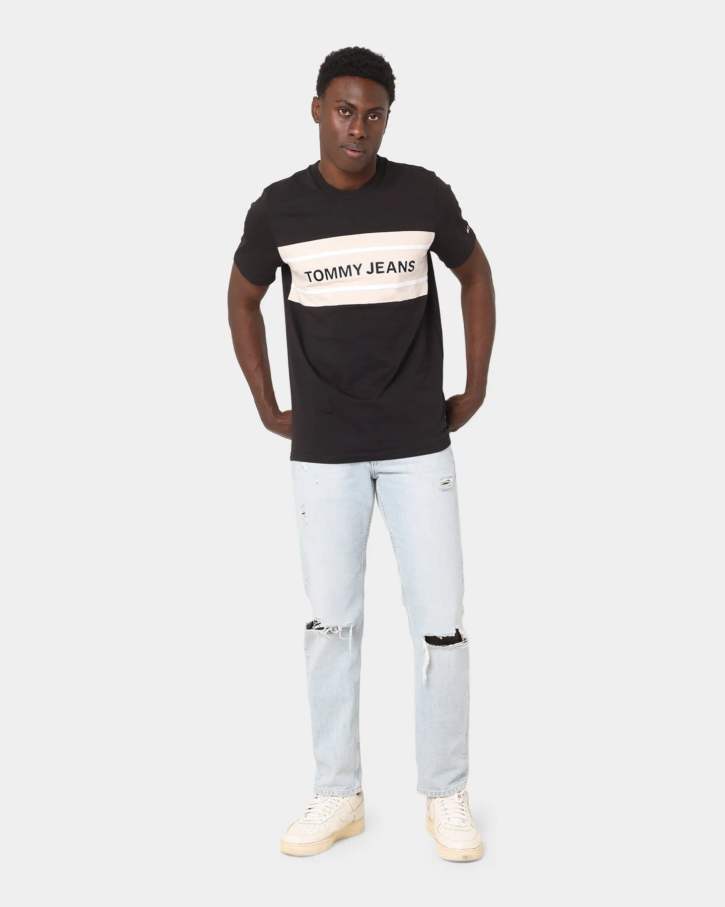 Tommy Jeans Stripe Colour Block T-Shirt Black/Smooth Stone