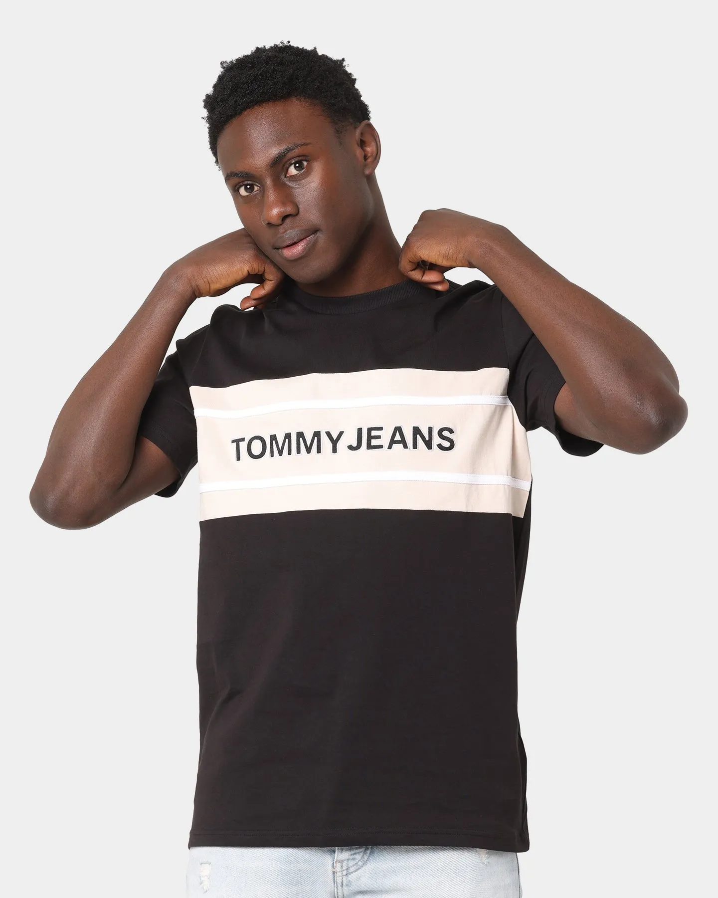 Tommy Jeans Stripe Colour Block T-Shirt Black/Smooth Stone