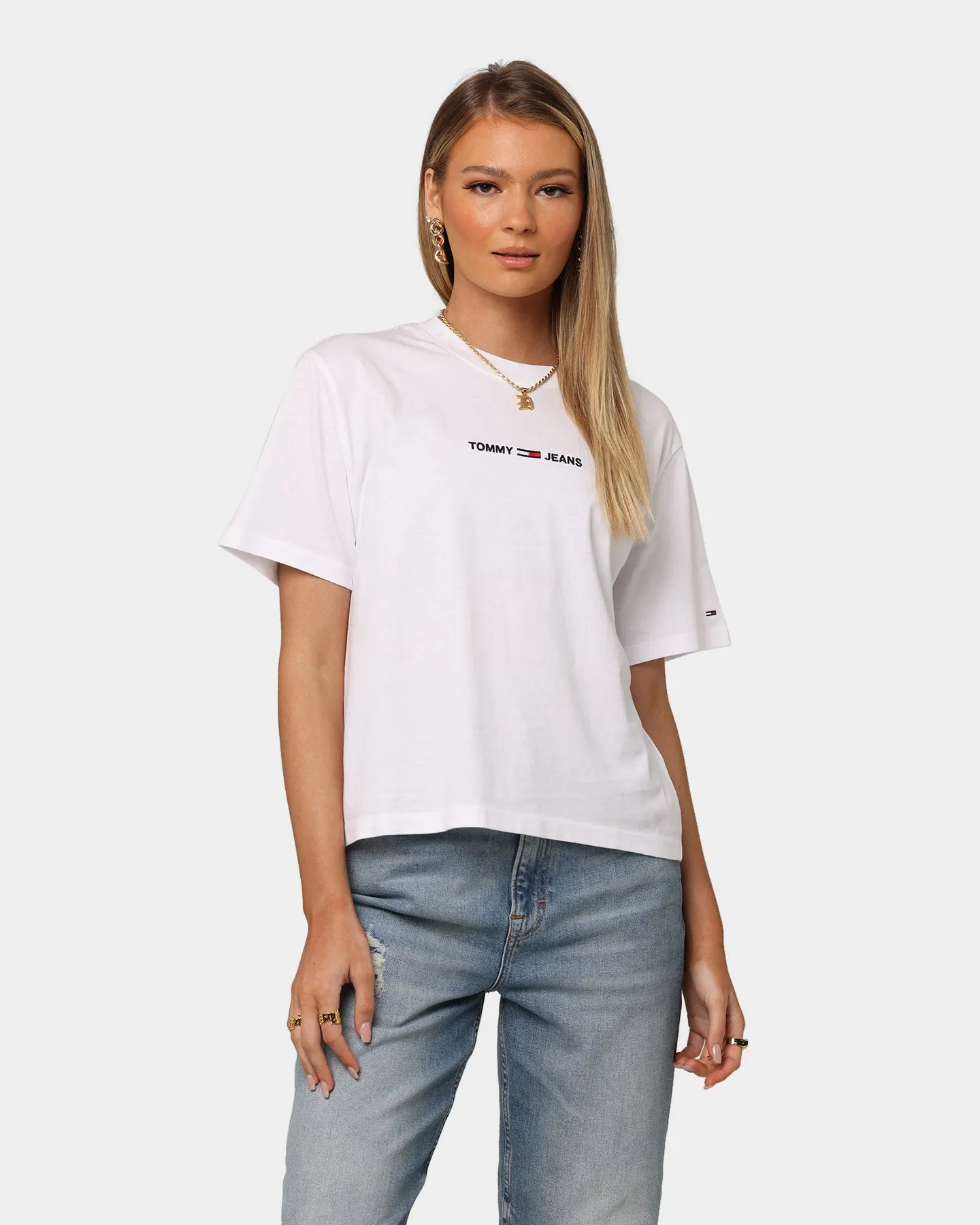 Tommy Jeans Women's Boxy Crop Linear Logo T-Shirt White