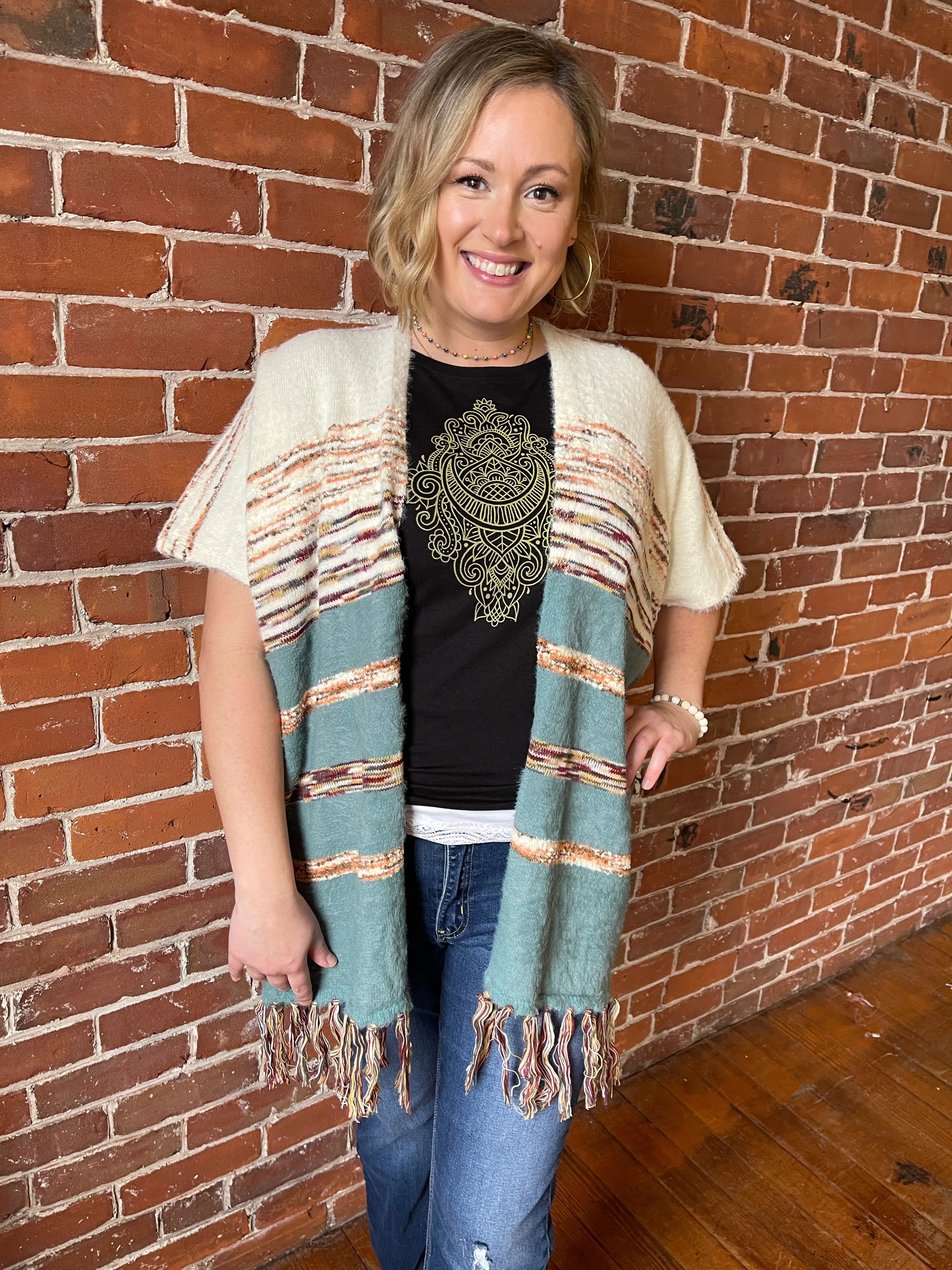 Turquoise Dreams Fringe Sweater