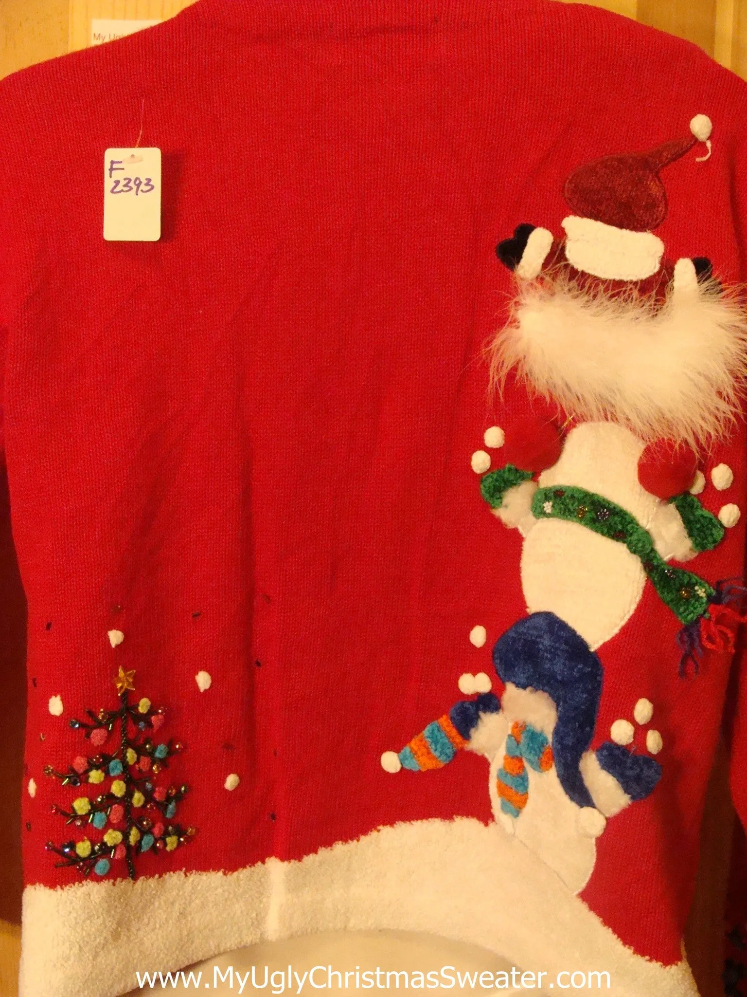 Ugly Christmas Sweater Fluffy 3D Santa and Snowmen