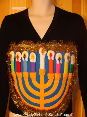 Ugly Christmas Sweater Party Hanukkah Sweater  Menorah (j273)