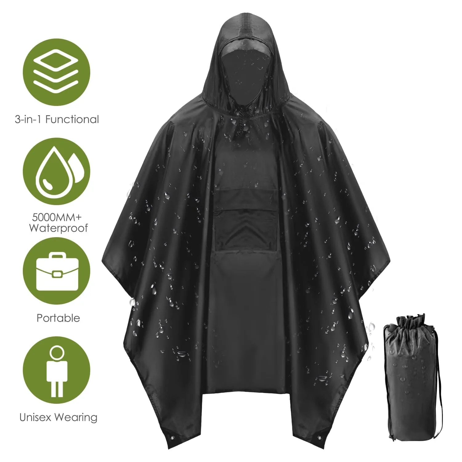 Unisex Hooded Rain Poncho with Pocket