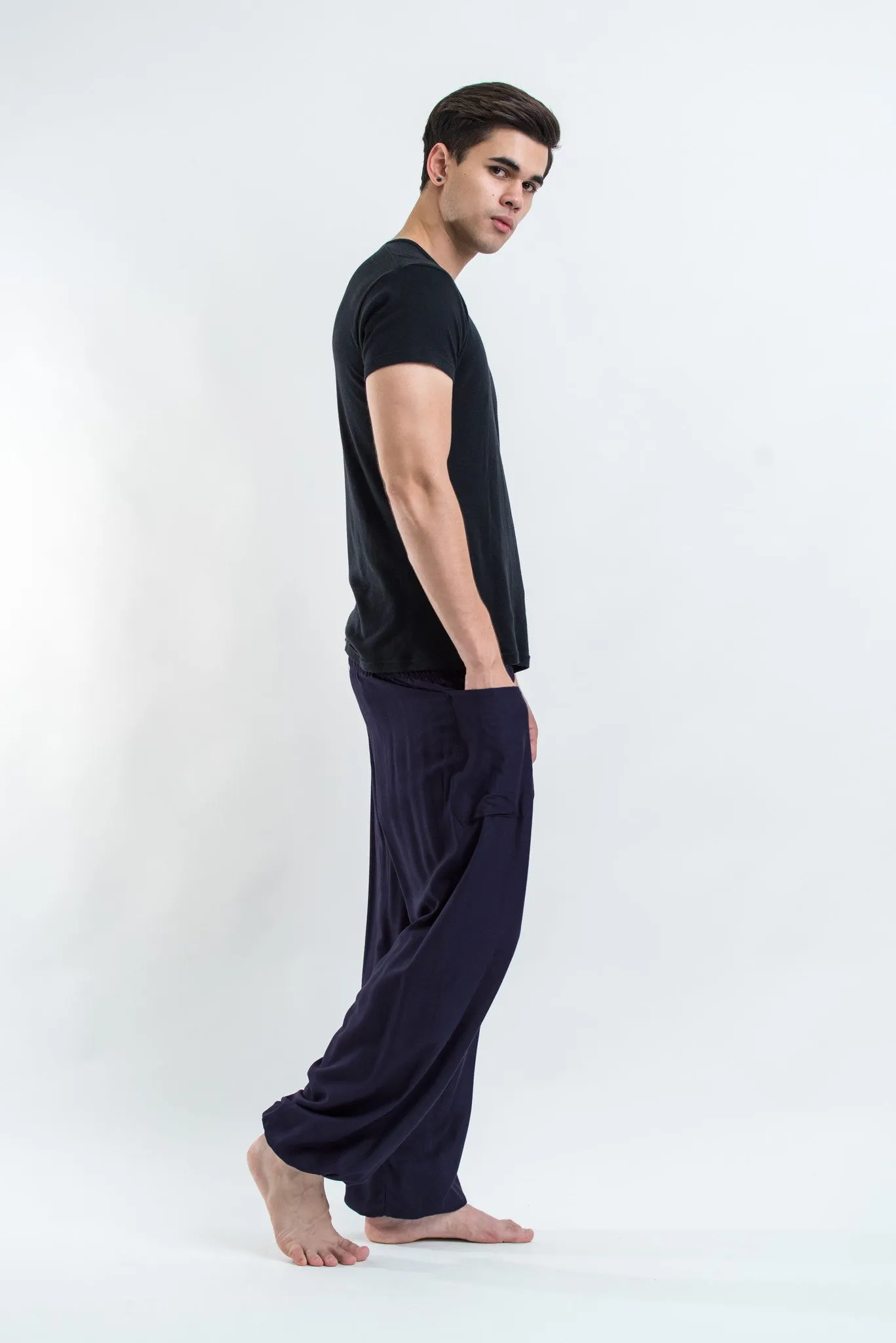 Unisex Solid Color Harem Pants in Blue