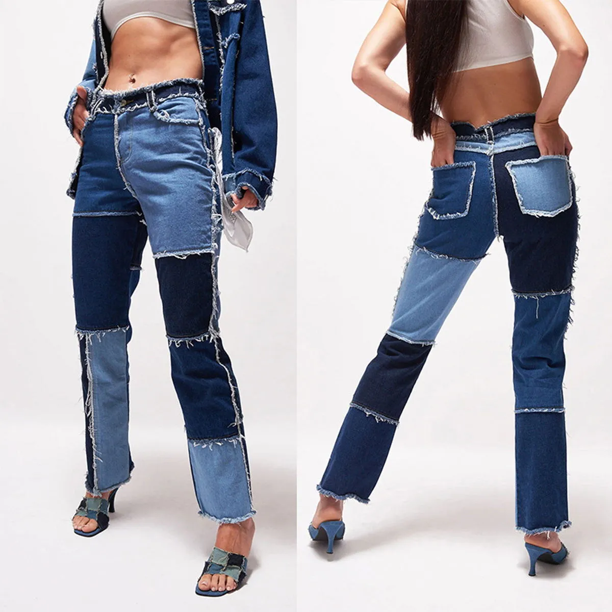 Uniwim Autumn Patchwork High Waist Straight Jeans Woman Pants Casual Denim Trousers Color Block Brown Streetwear Pants Jeans Woman