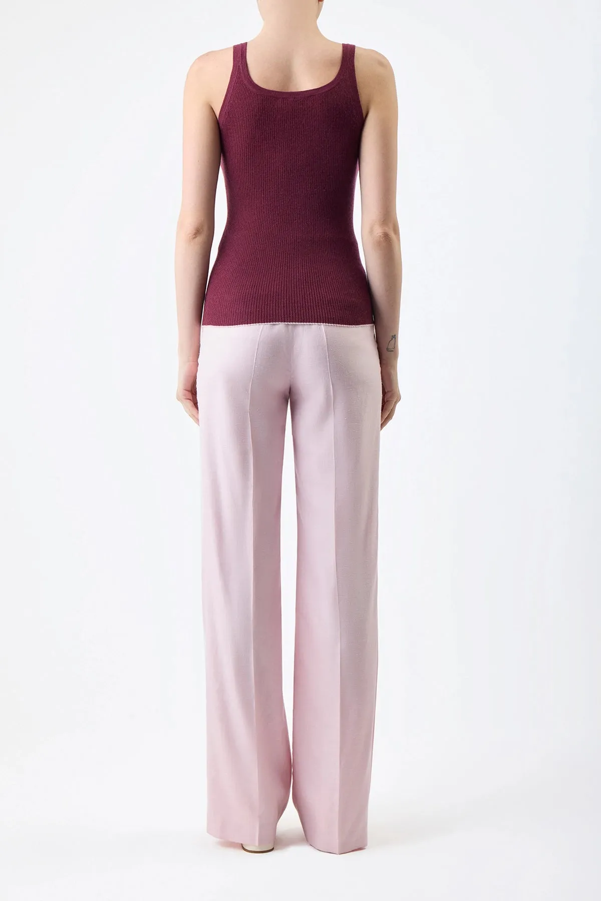 Vesta Pant in Blush Virgin Wool and Silk Linen Twill