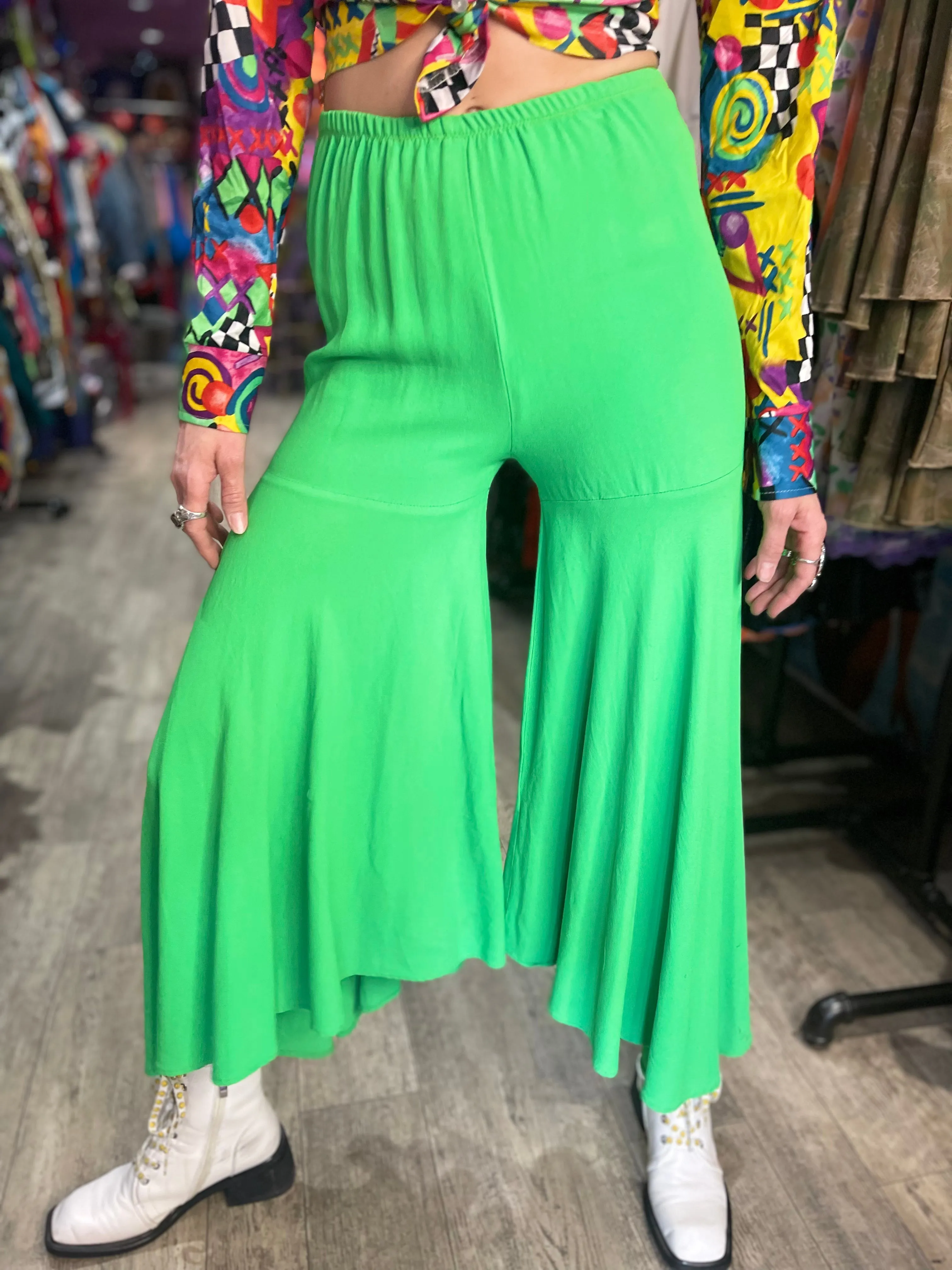 Vintage Lime Green Hippie Palazzo Bell Bottom Pants