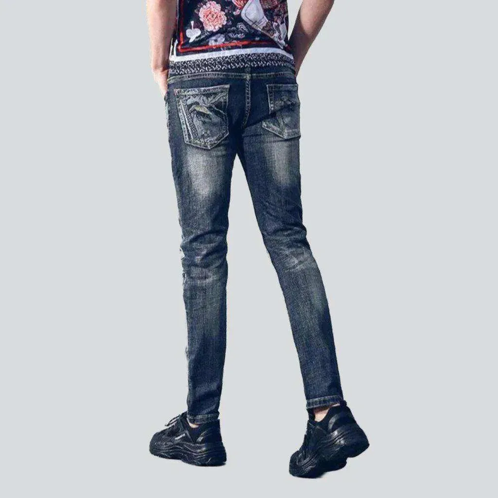 Vintage painting print men's jeans