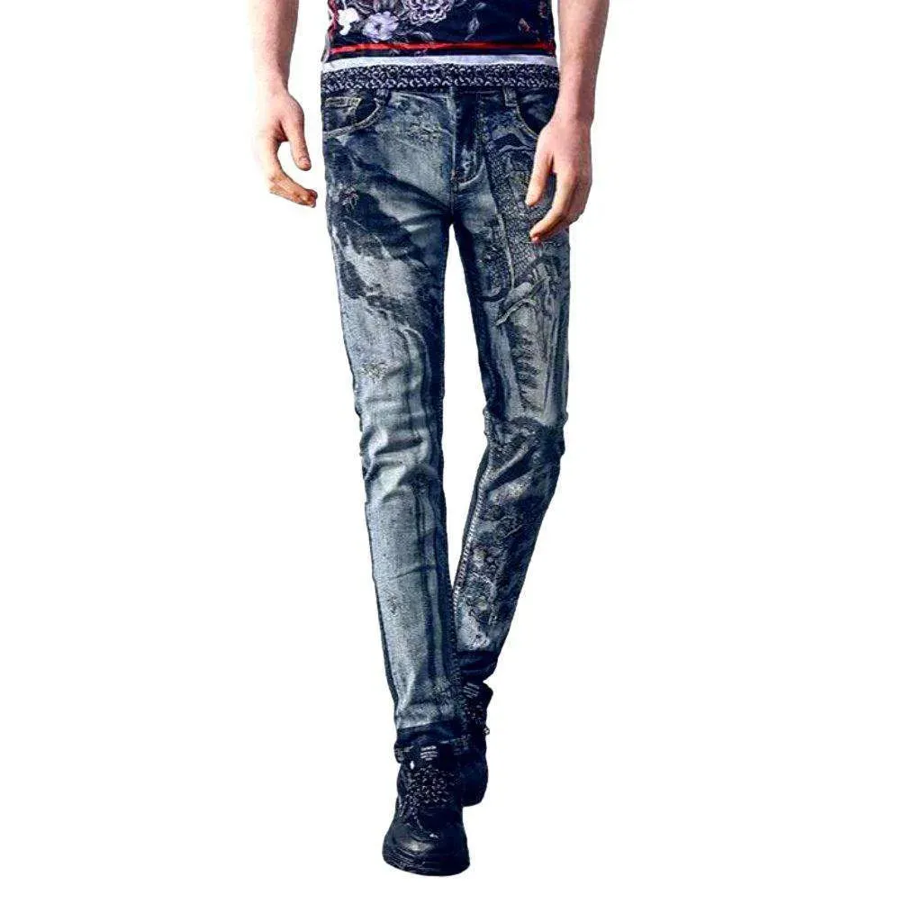 Vintage painting print men's jeans