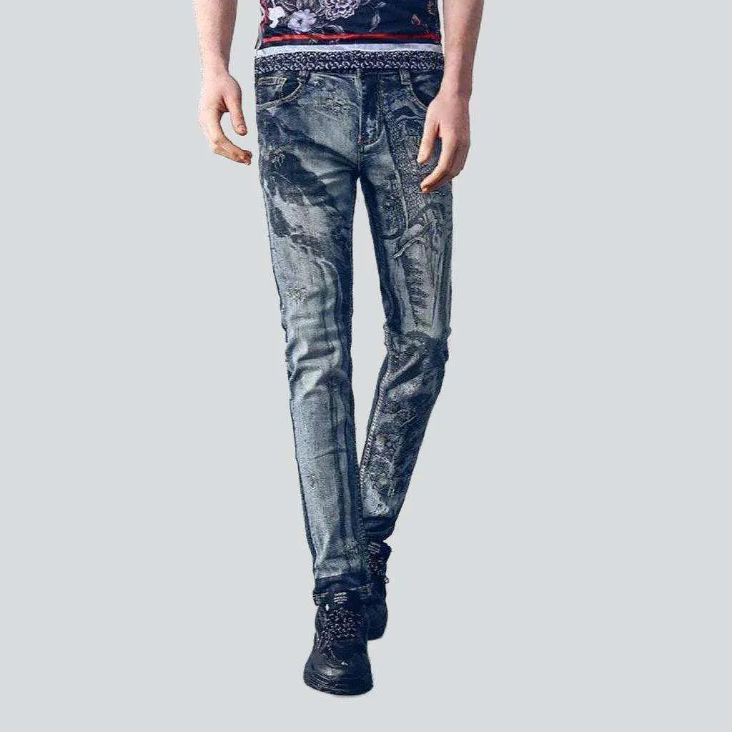 Vintage painting print men's jeans