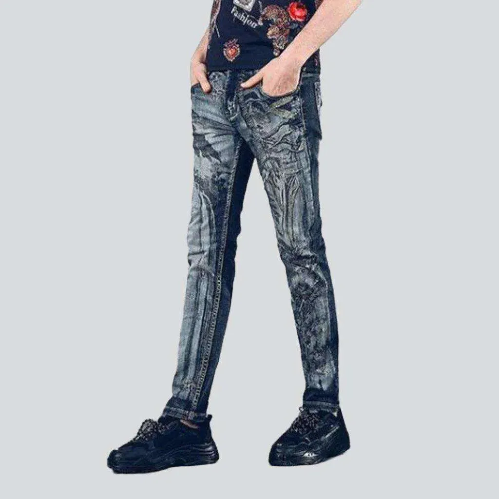 Vintage painting print men's jeans