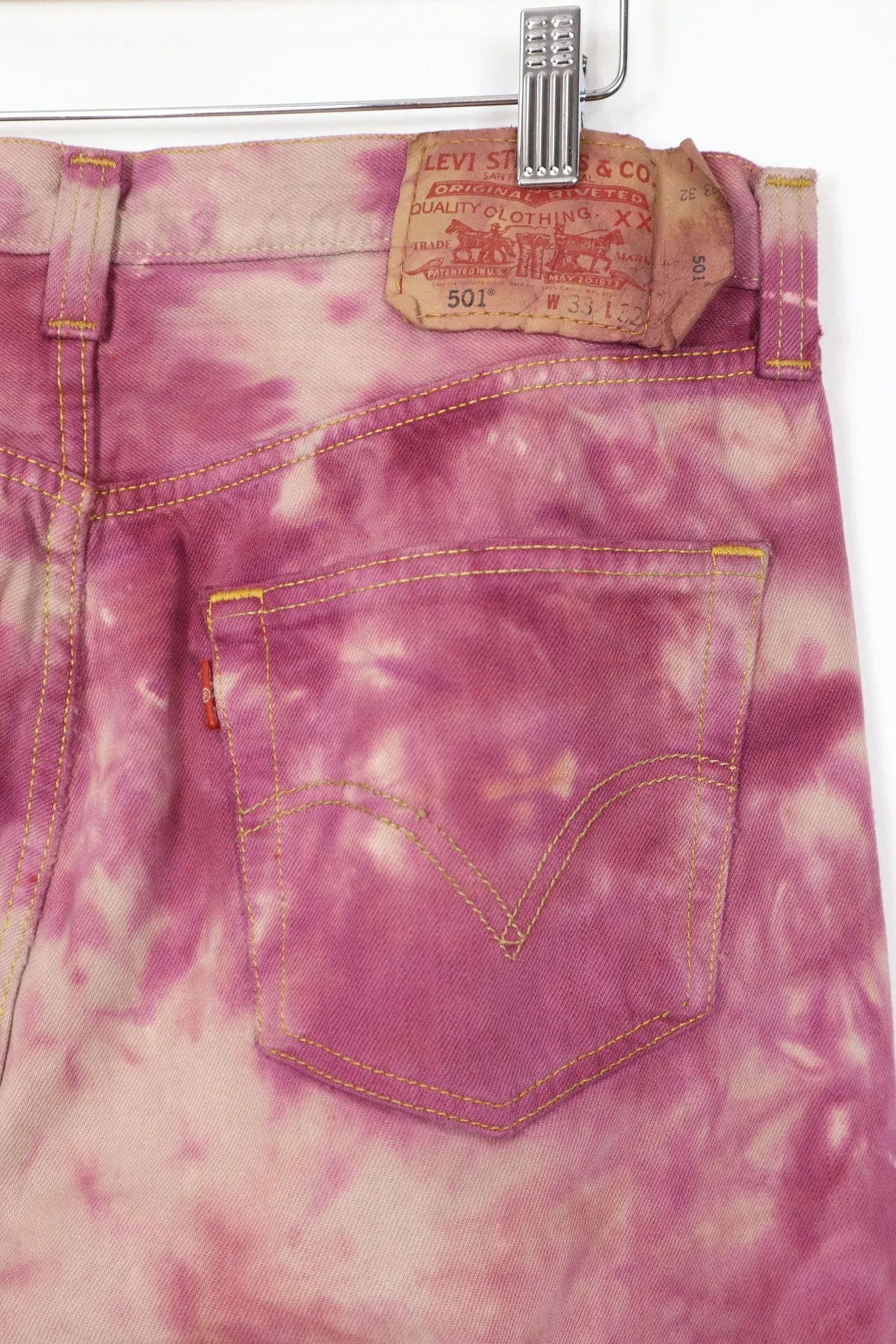 Vintage Reworked Red Dyed 501 Levi's Button-Fly Jeans