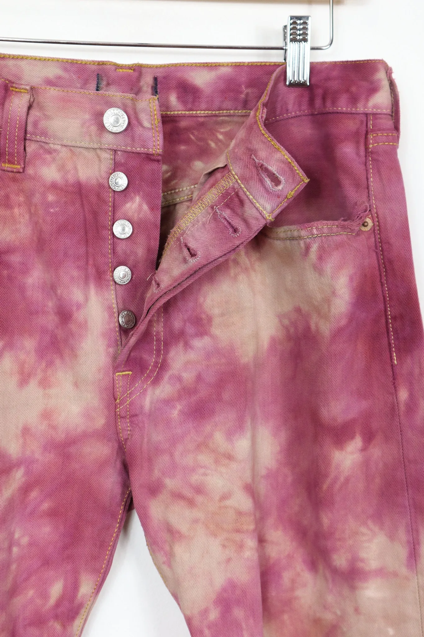 Vintage Reworked Red Dyed 501 Levi's Button-Fly Jeans