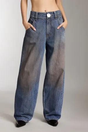 Vintage Washed Distressed Wide-Leg Jeans