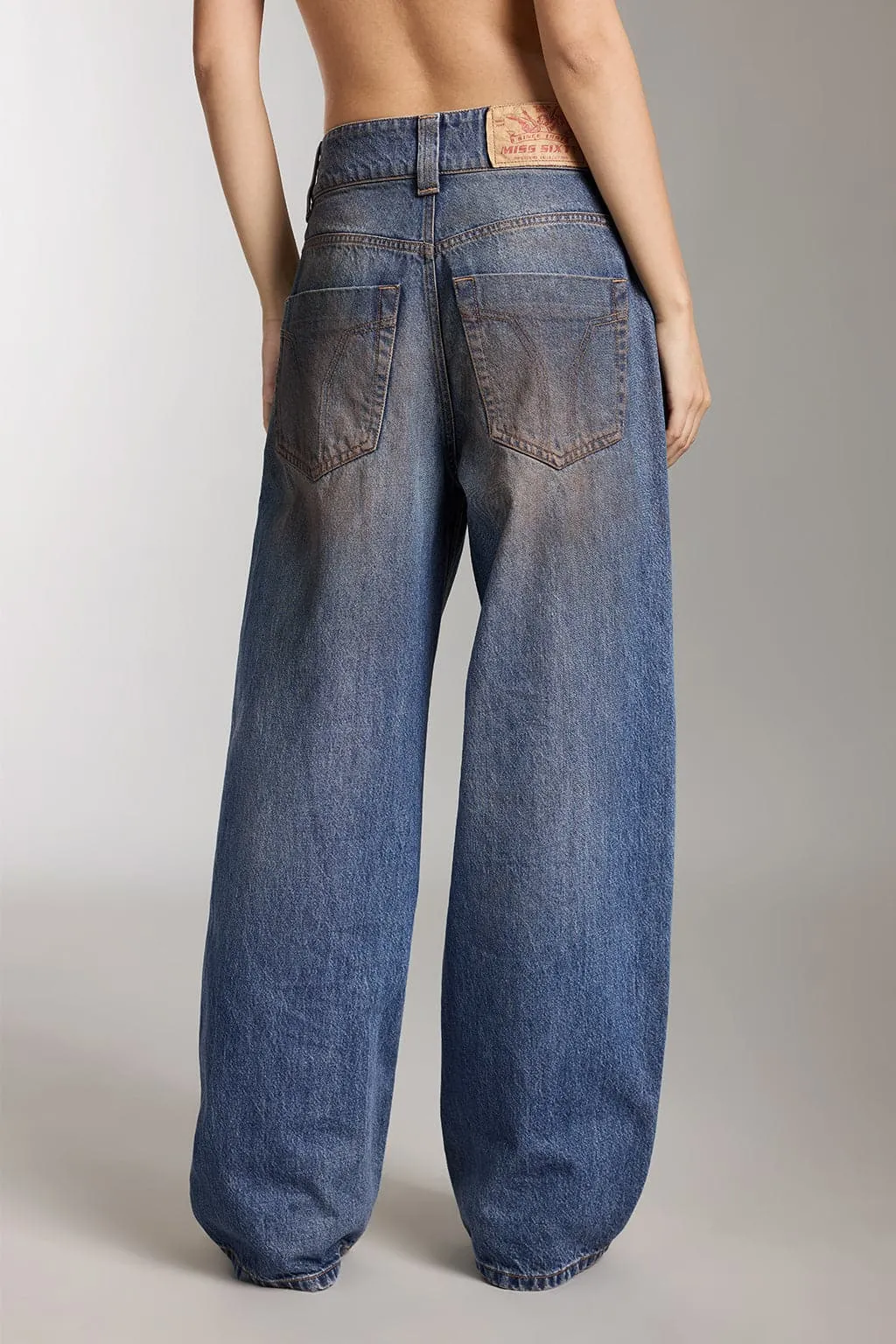 Vintage Washed Distressed Wide-Leg Jeans