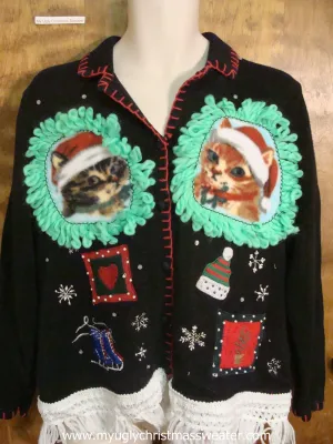 Winter Hats and Skates Christmas Cat Ugly Sweater