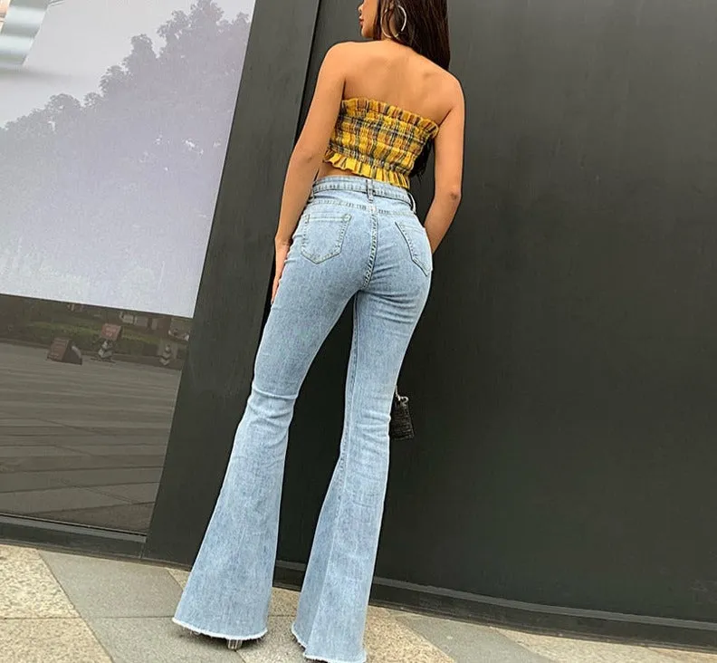 Wjczt Flare Jeans Pants Women Vintage Denim Ladies Jeans Women High Waist Fashion Stretch Pocket Trousers Plus Size Wide Leg Jeans