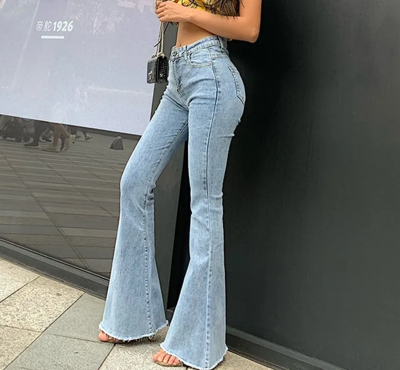 Wjczt Flare Jeans Pants Women Vintage Denim Ladies Jeans Women High Waist Fashion Stretch Pocket Trousers Plus Size Wide Leg Jeans