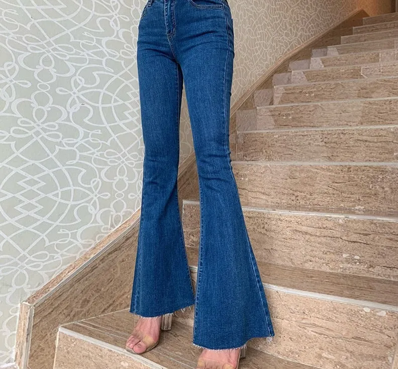 Wjczt Flare Jeans Pants Women Vintage Denim Ladies Jeans Women High Waist Fashion Stretch Pocket Trousers Plus Size Wide Leg Jeans