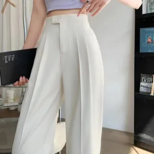 Women Cotton Pants Summer Fashion Elastic Waist Loose Straight Female Solid Color Ankle-Length Pants