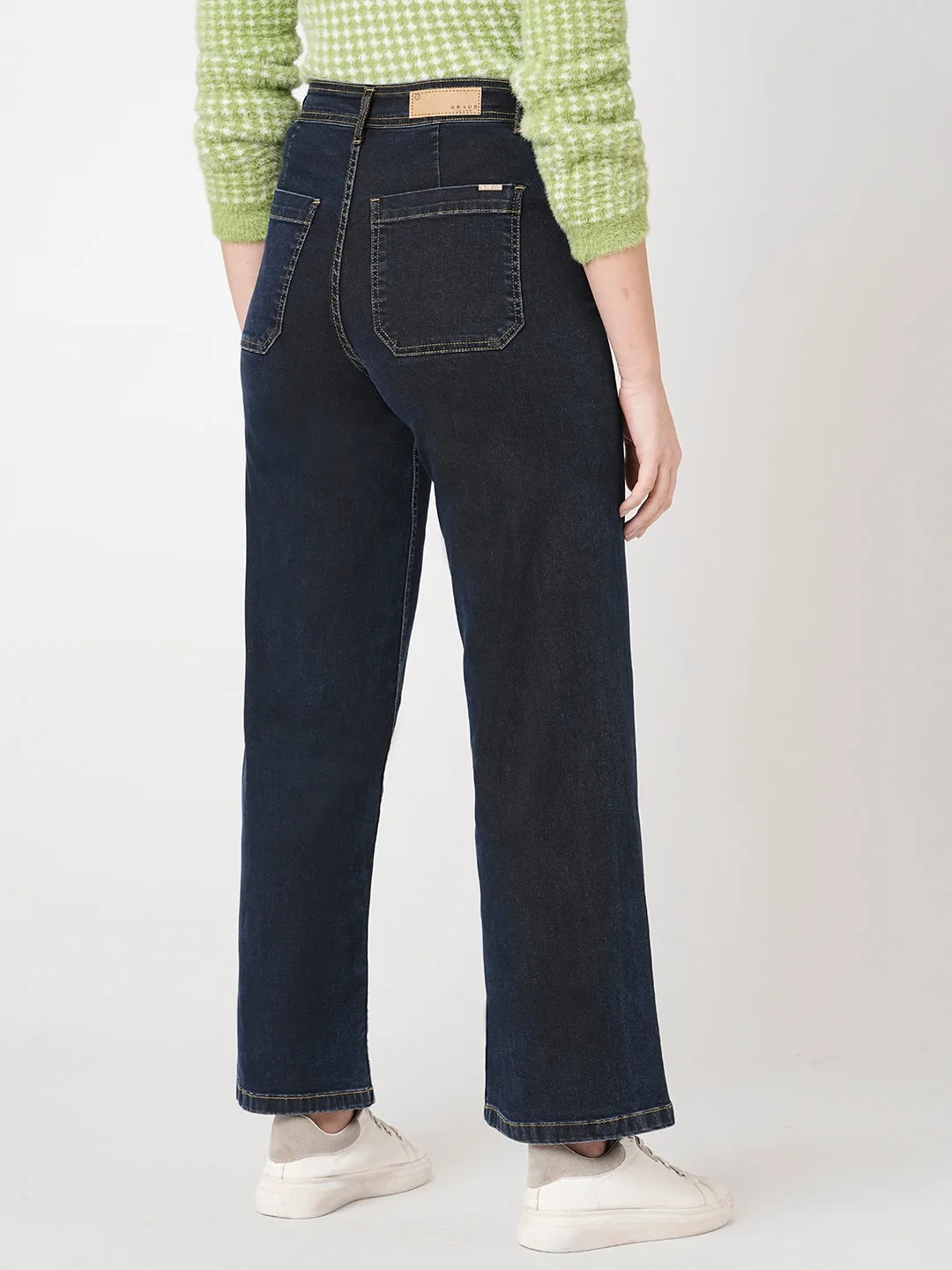 Women Dark Blue K711 High Marine Wide Leg Jeans