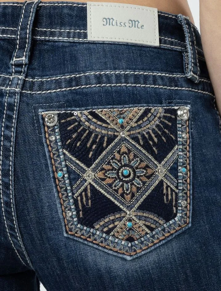 Women's Miss Me Turquoise Embroidered Sequin Bootcut Jean