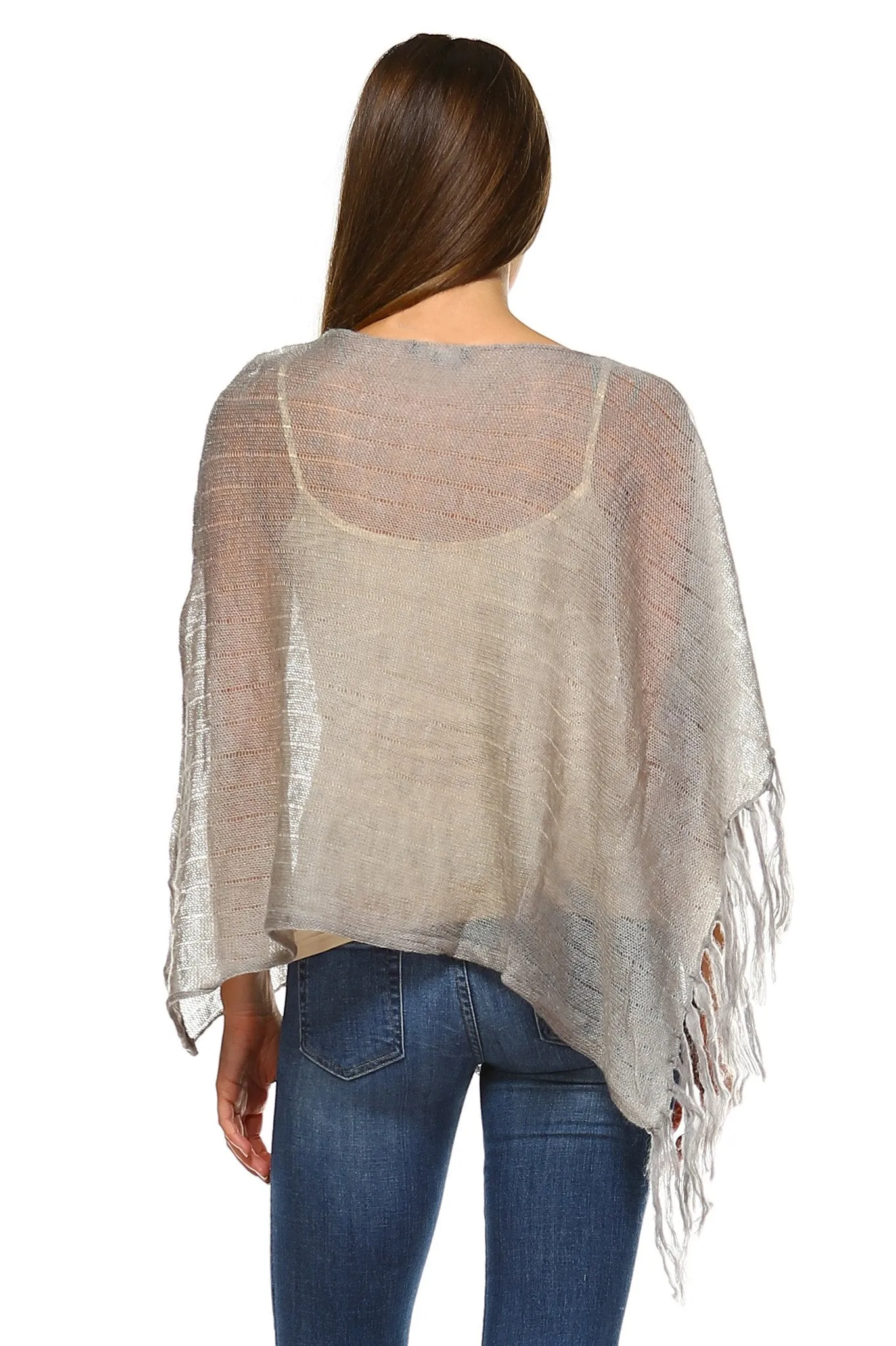 Women's Open Knit Fringe Poncho