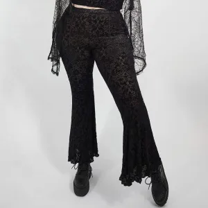 Women's Plus Size Gothic Black Lace Overlay Flared Pants