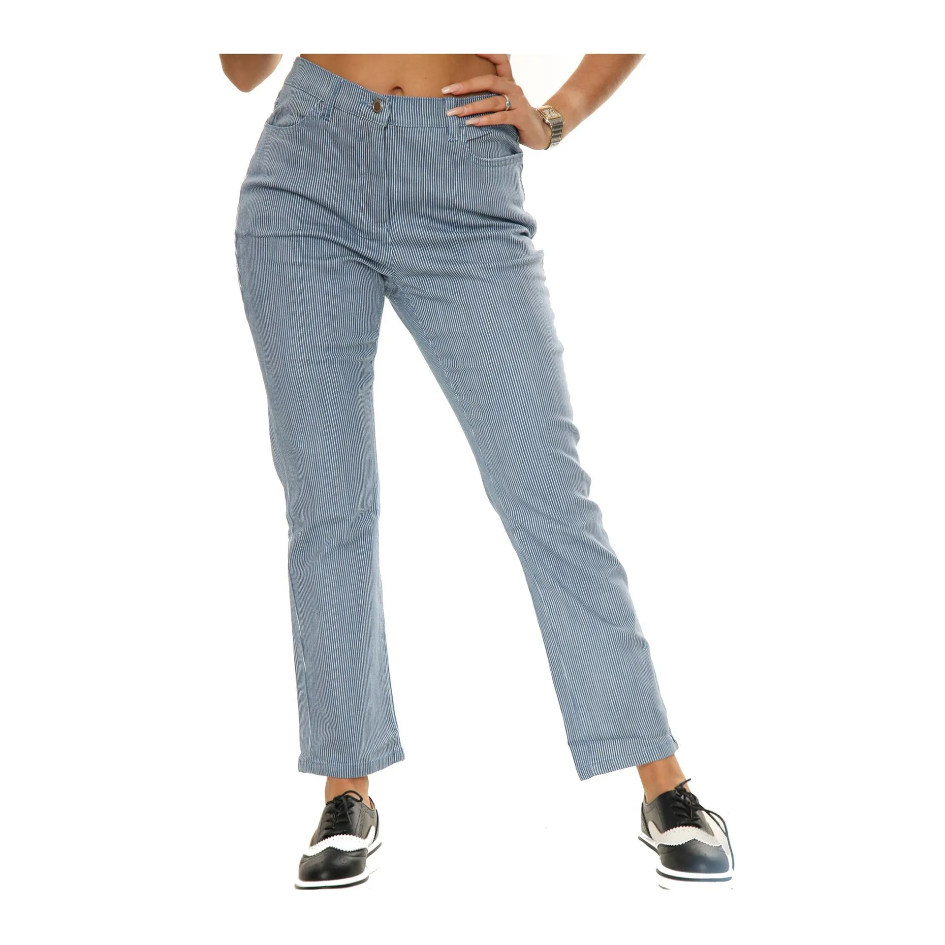 Womens Striped Denim Jeans - SR207