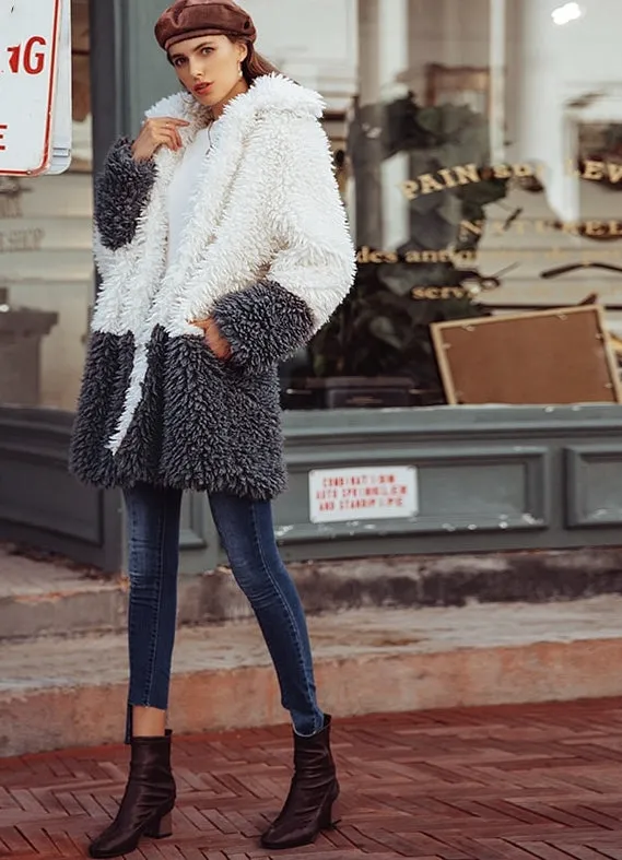 Women's Winter Fluffy Faux Fur Splice Coat