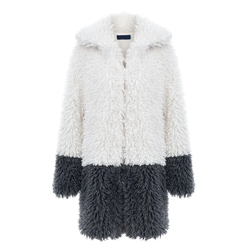 Women's Winter Fluffy Faux Fur Splice Coat