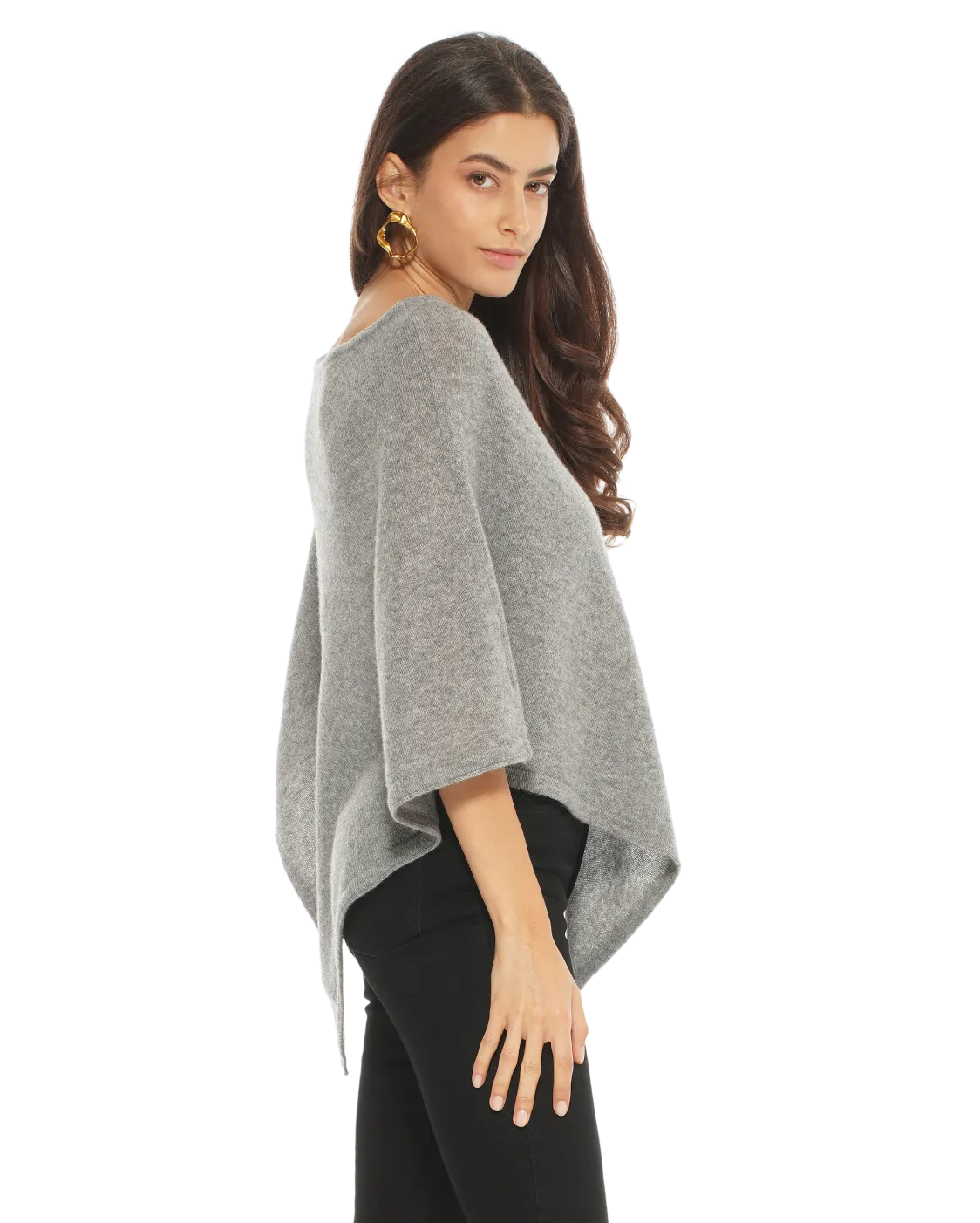 Womens's Pure Cashmere Capelet Poncho Medium Grey