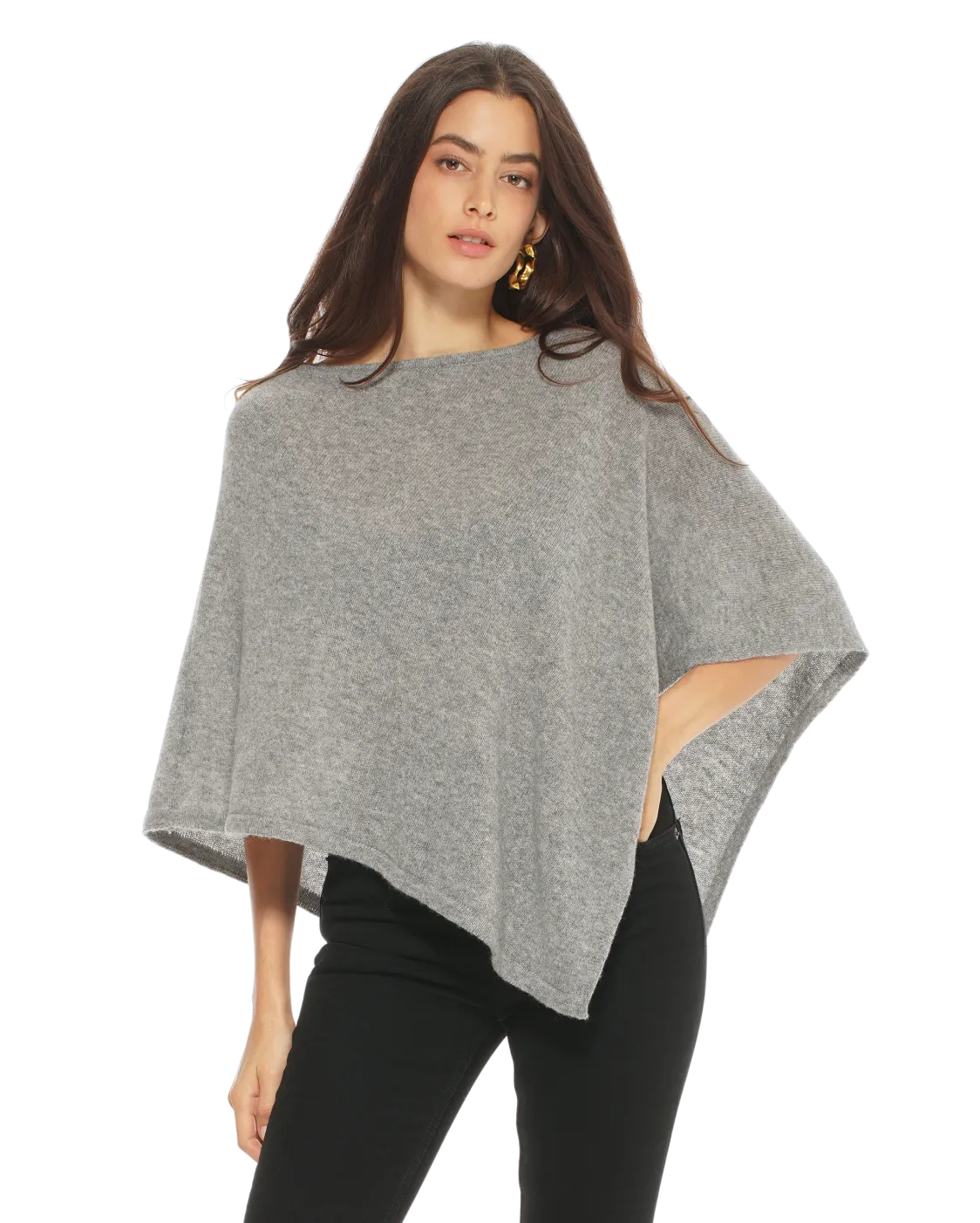 Womens's Pure Cashmere Capelet Poncho Medium Grey