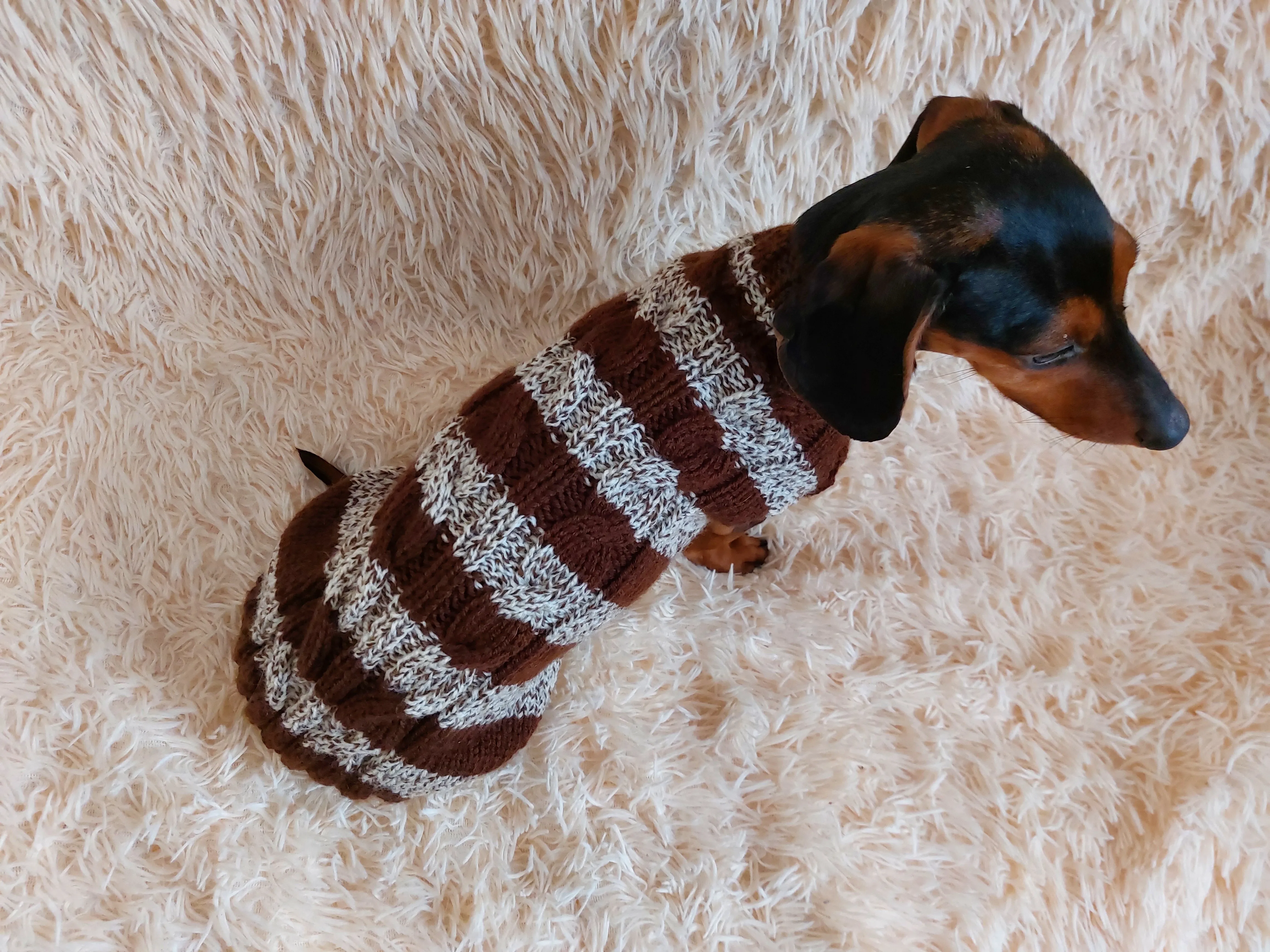 Wool warm pets striped sweater with arana ,warm clothes for mini dachshund