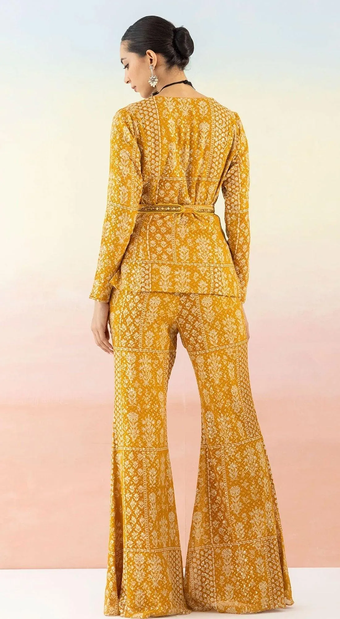 Yellow Printed Kurta With Flared Pants